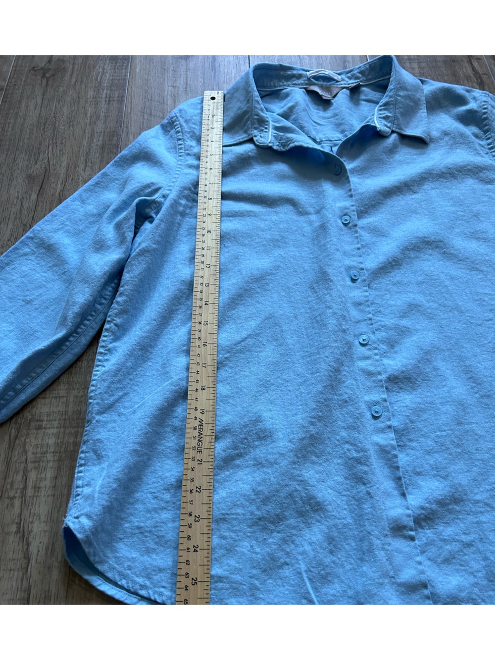 Linen blend Light Blue Button-down long sleeve Shirt minimalist neutral summer - Picture 5 of 10